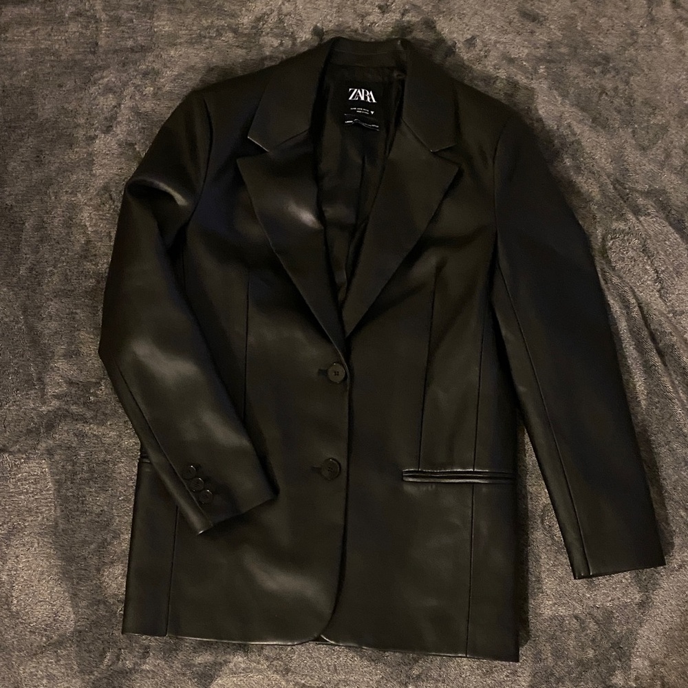 Faux Leather Blazer Jacket